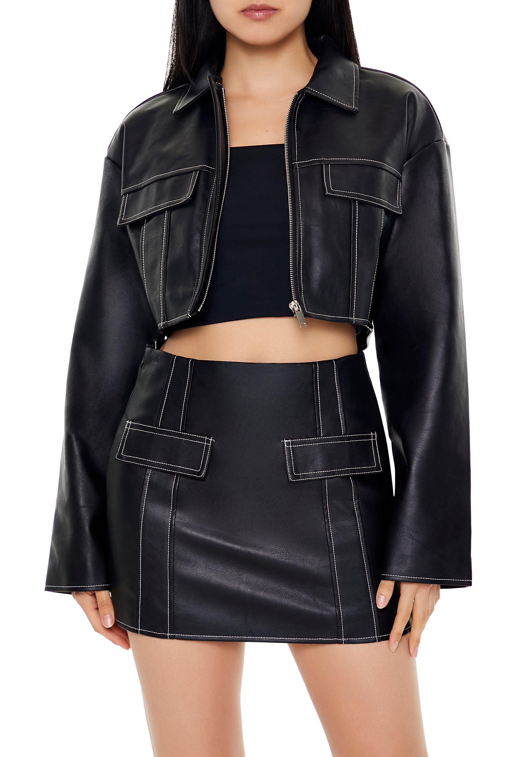 Ladies Faux Leather Zip-Up Jacket - Black – Edgars