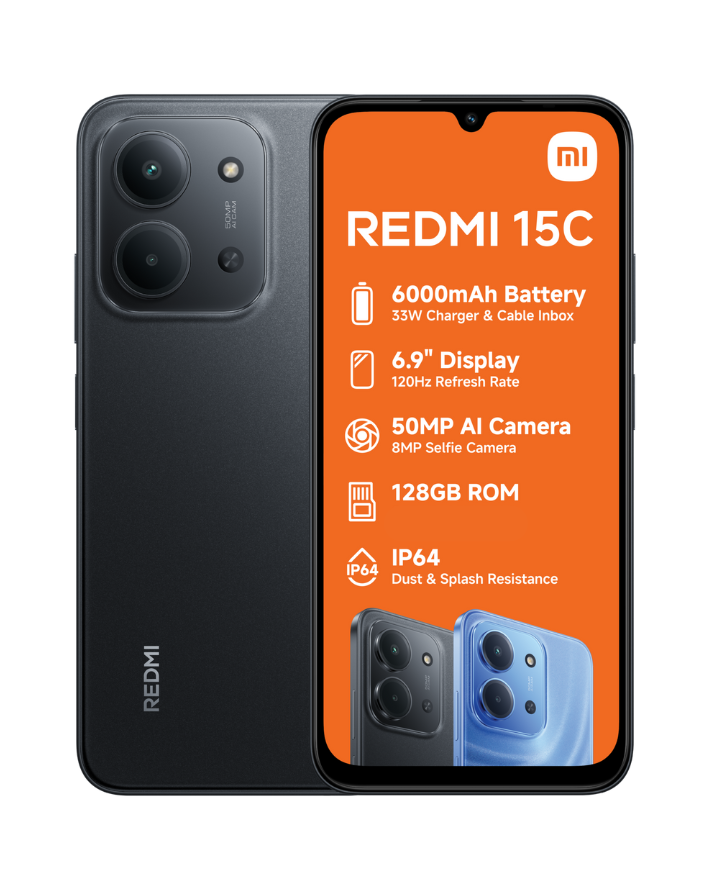 Redmi 15C 4GB + 128GB 4G Dual Sim Cellphone - Black – Edgars Redmi 15C 4GB + 128GB 4G Dual Sim Cellphone - Black – Edgars