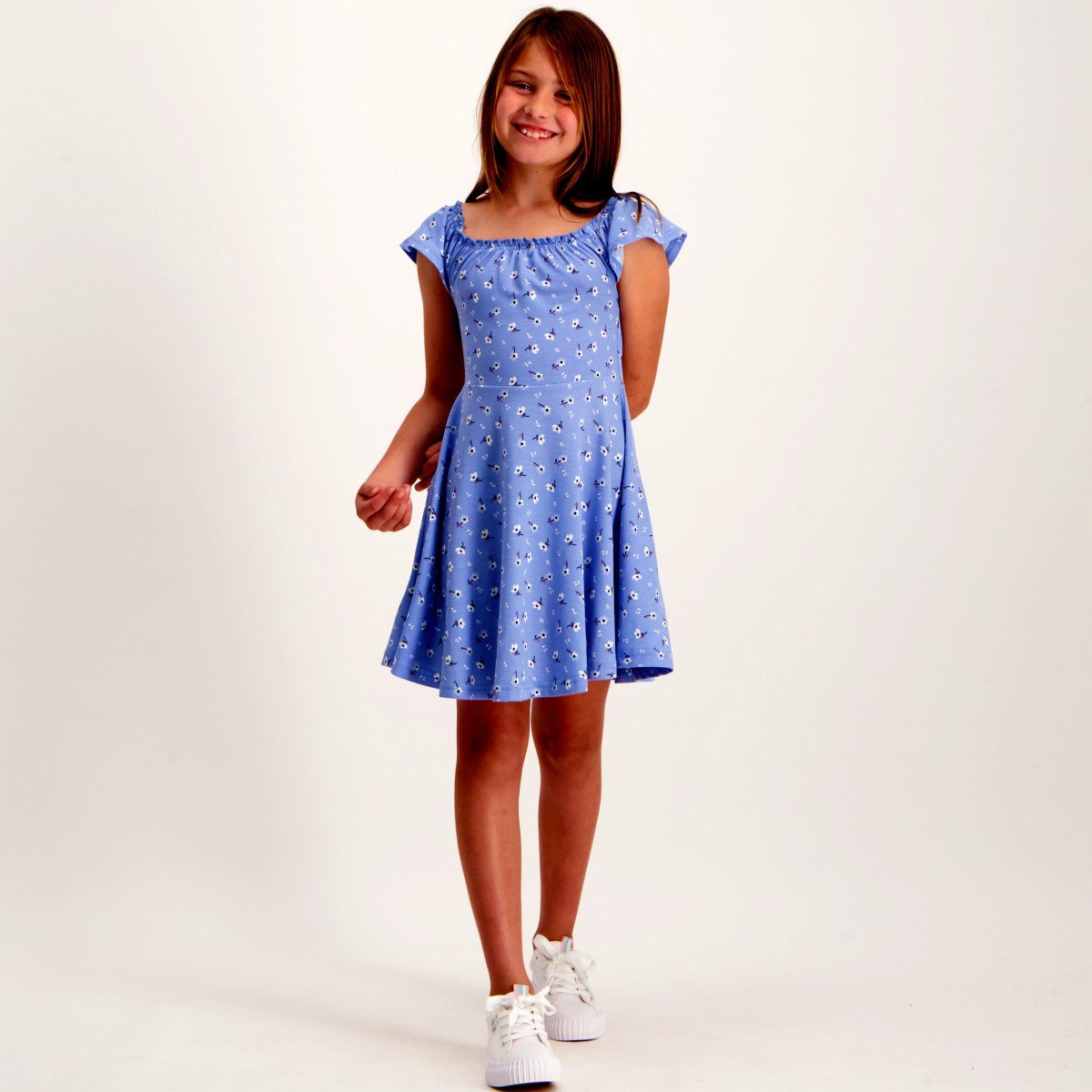 Girls Poly Spandex Knit Dress Blue/White Edgars