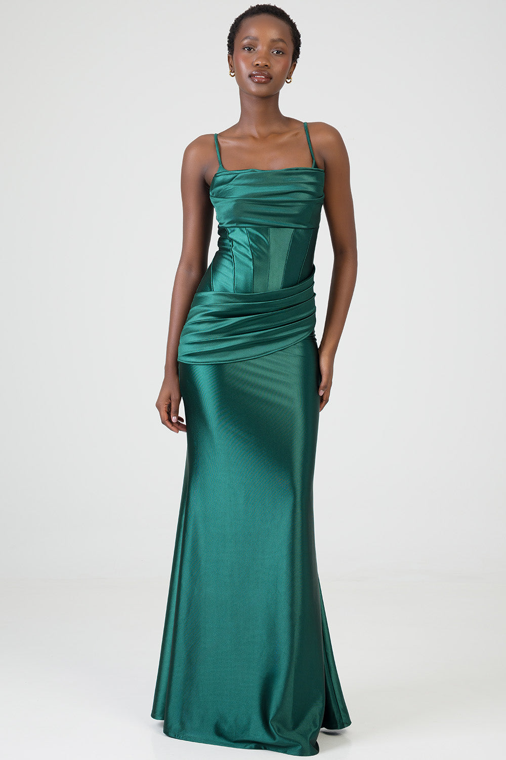 Ladies Maxi Dress With Corset & Pleat Detail - Emerald Green  Edgars