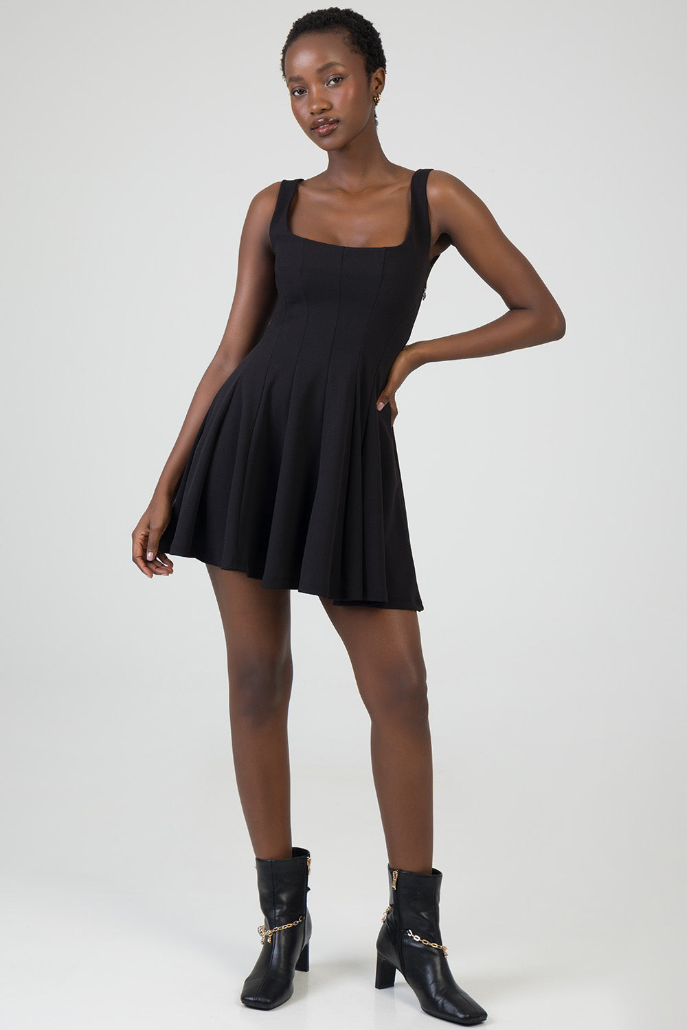 Ladies Scoop Neckline Fit & Flare Mini Dress - Black  Edgars