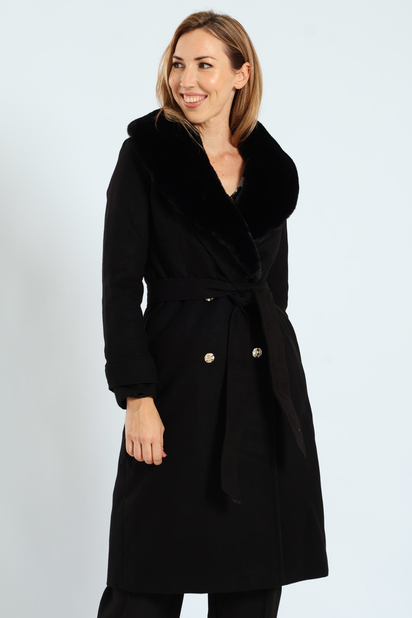 Ladies Diana Fur Collar Coat Black – Edgars