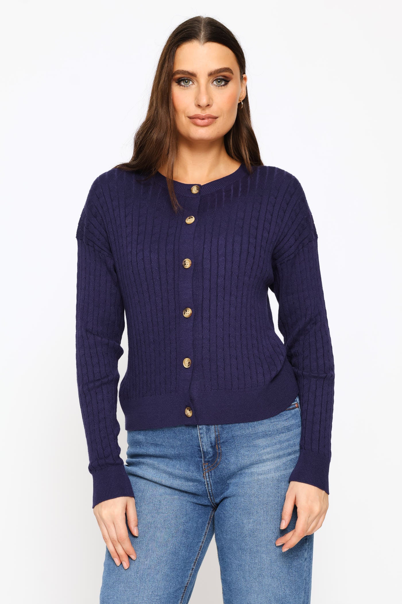 Ladies Cable Knit Cardigan - Navy – Edgars