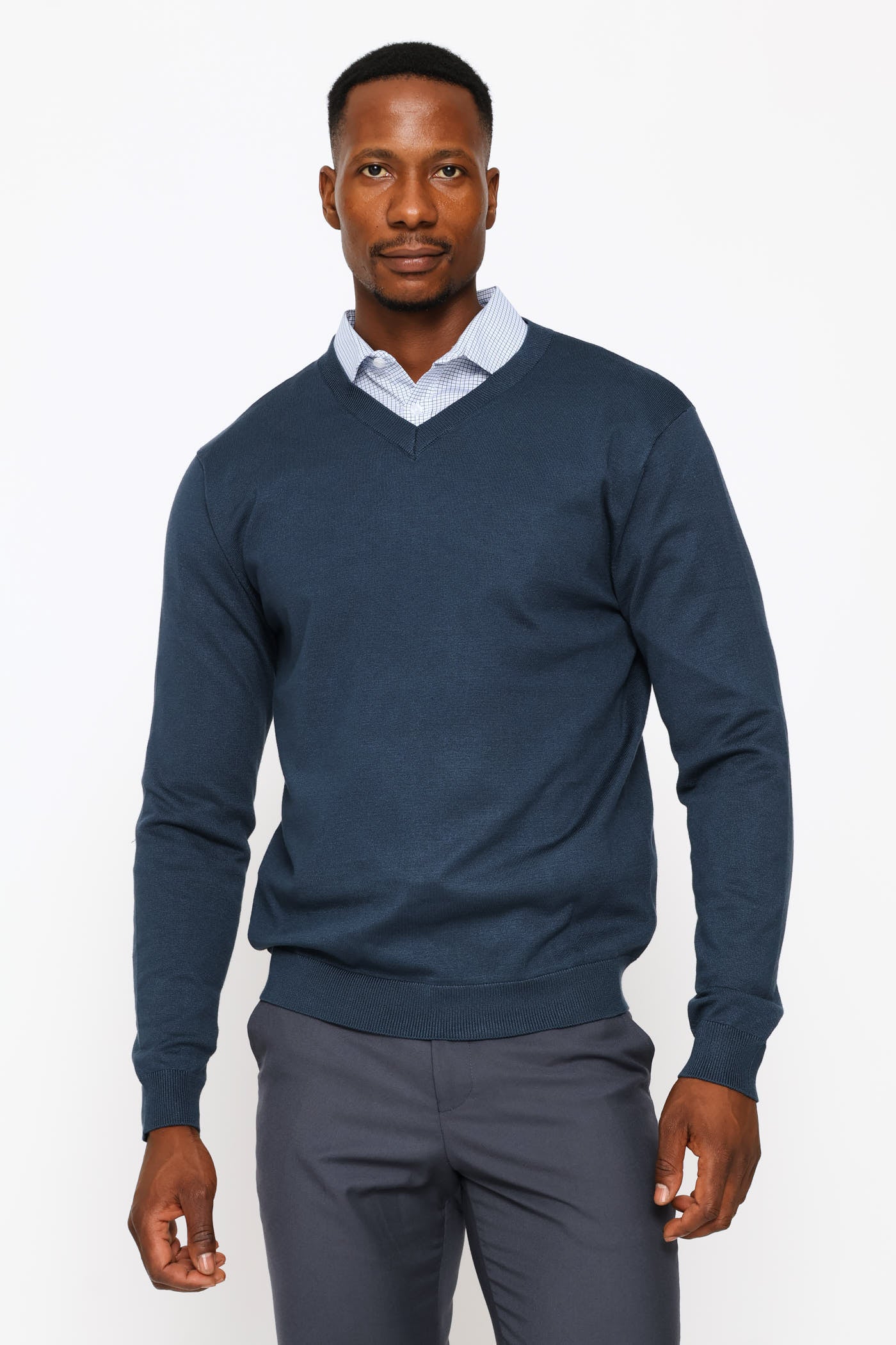 Mens Long Sleeve V-Neck Pullover - Petrol – Edgars