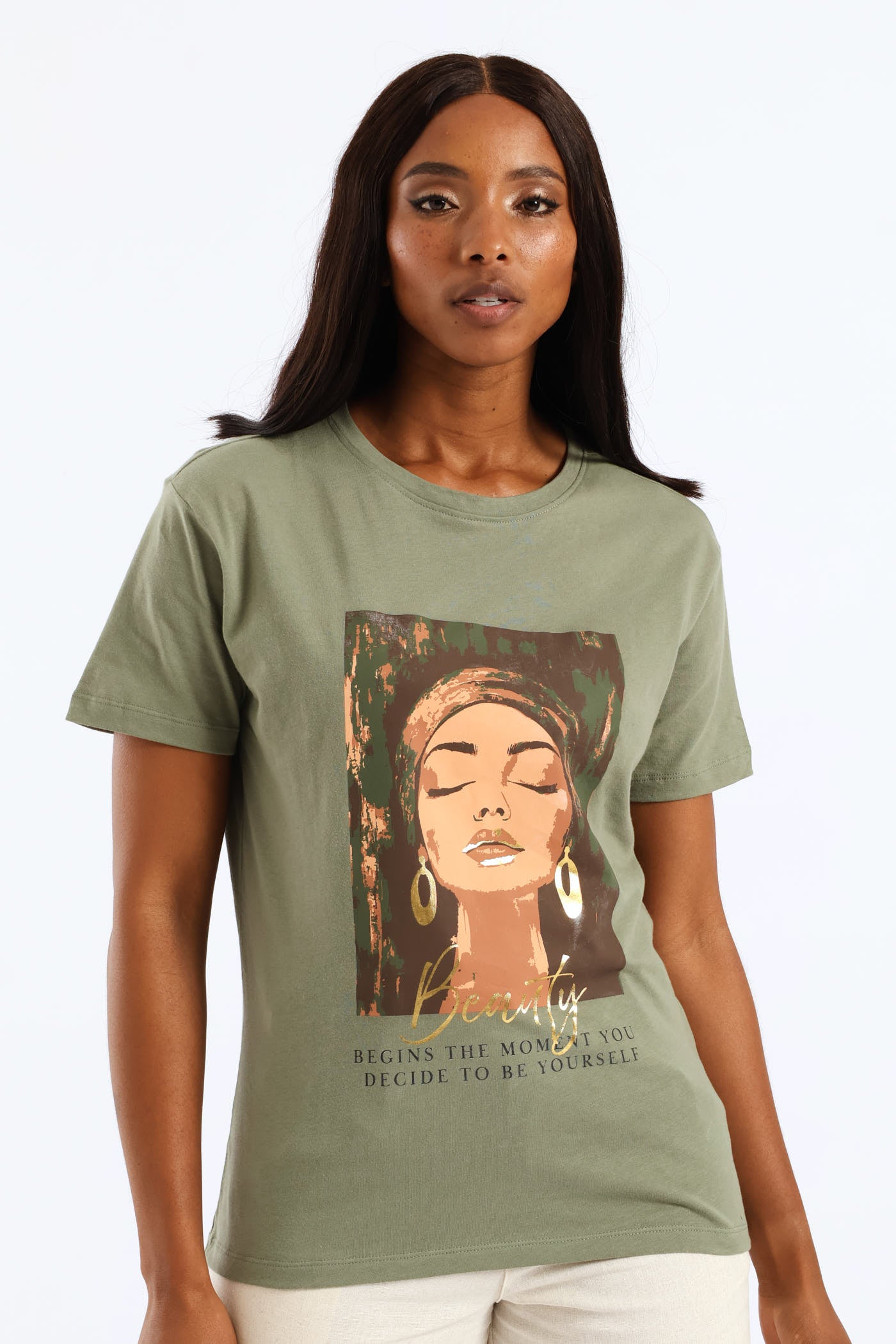 Ladies Beautiful Woman Foil Tee - Sage – Edgars