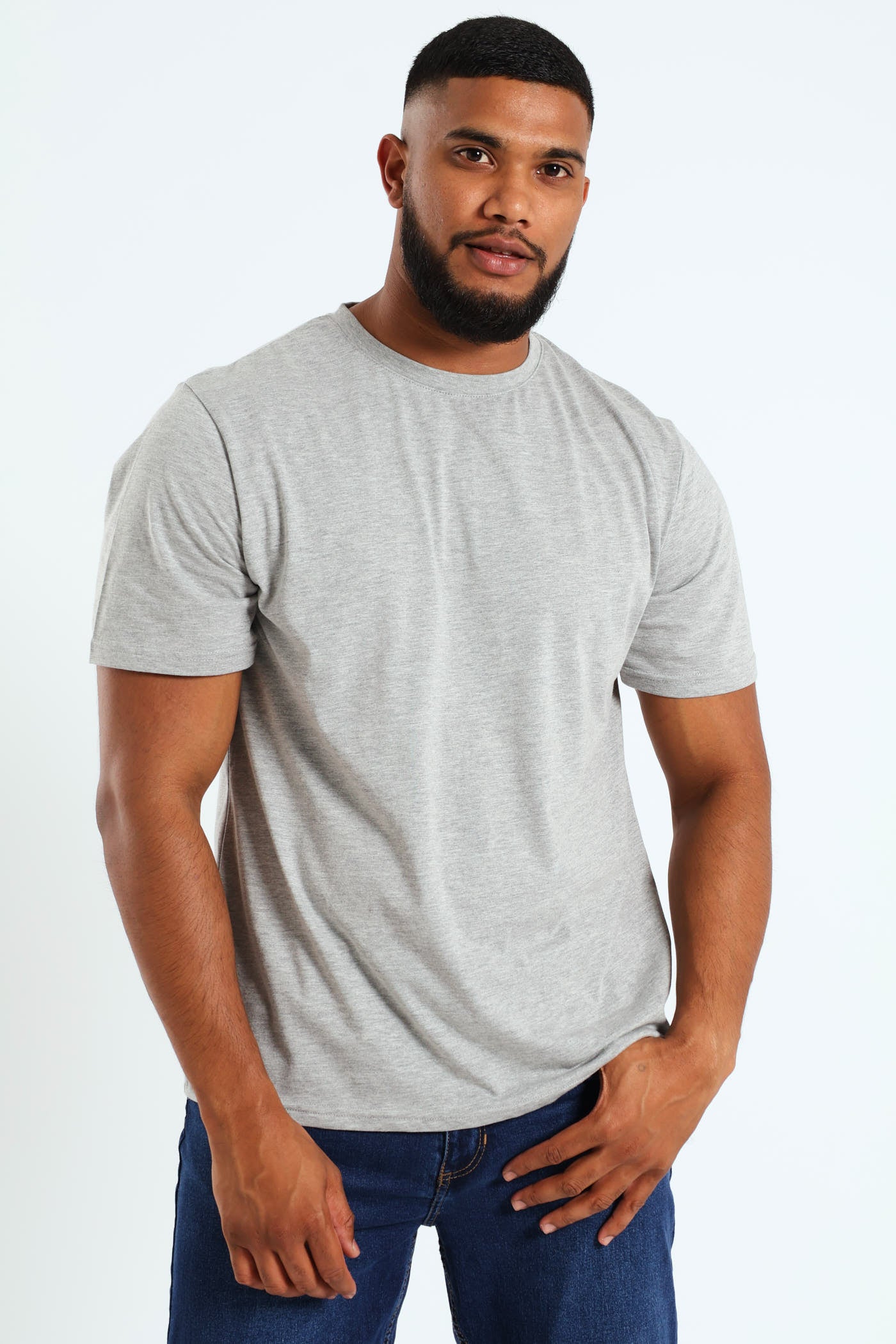 Mens Basic Crew Neck Tee - Grey Melange – Edgars