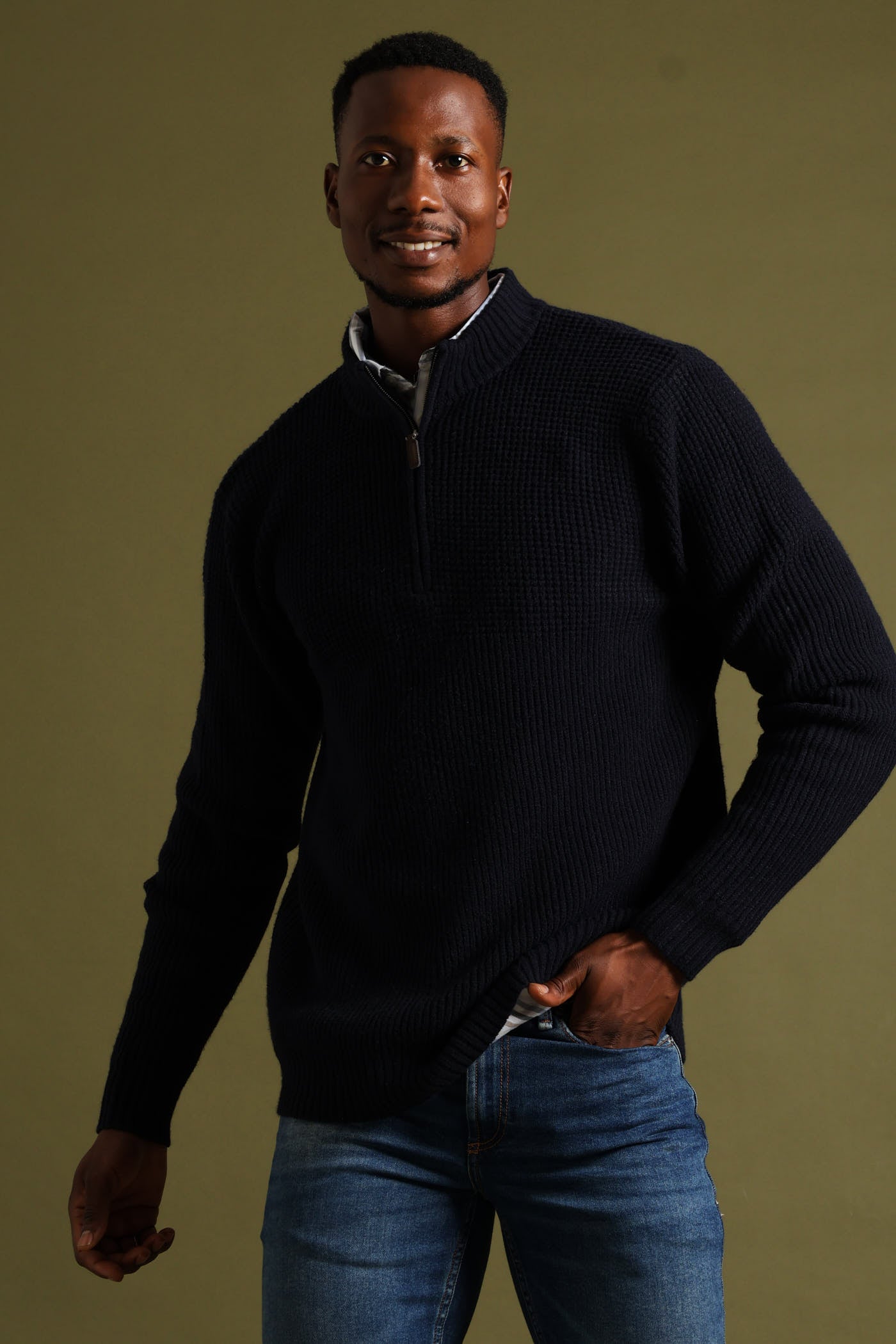 Mens Plain 1/4 Zip Knitwear - Navy – Edgars