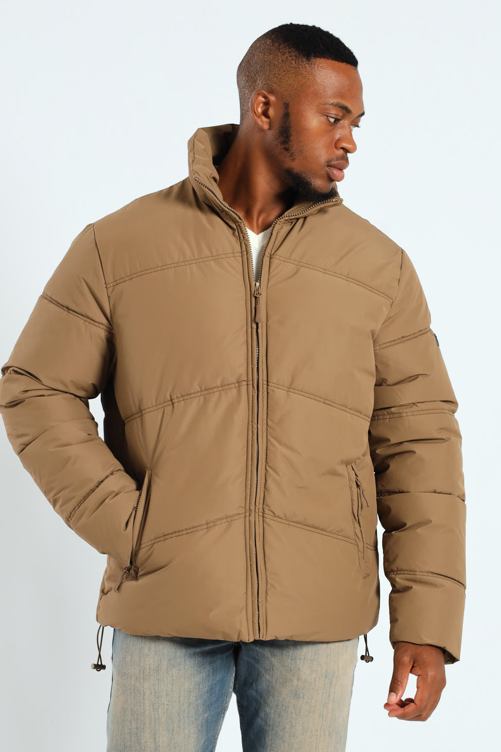 Mens Boxy Fit Puffer - Taupe – Edgars