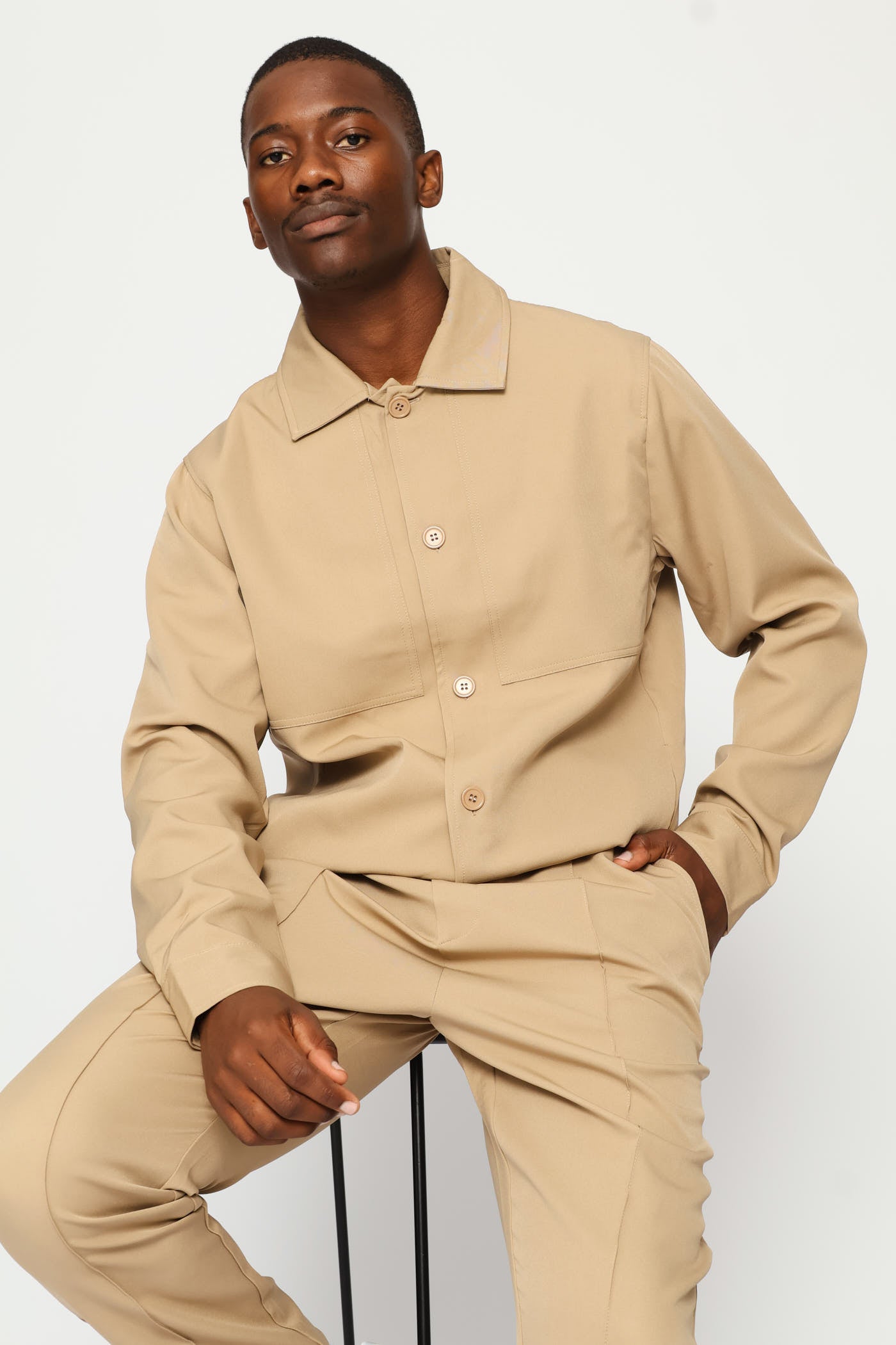 Mens Button Through Shacket - Taupe – Edgars