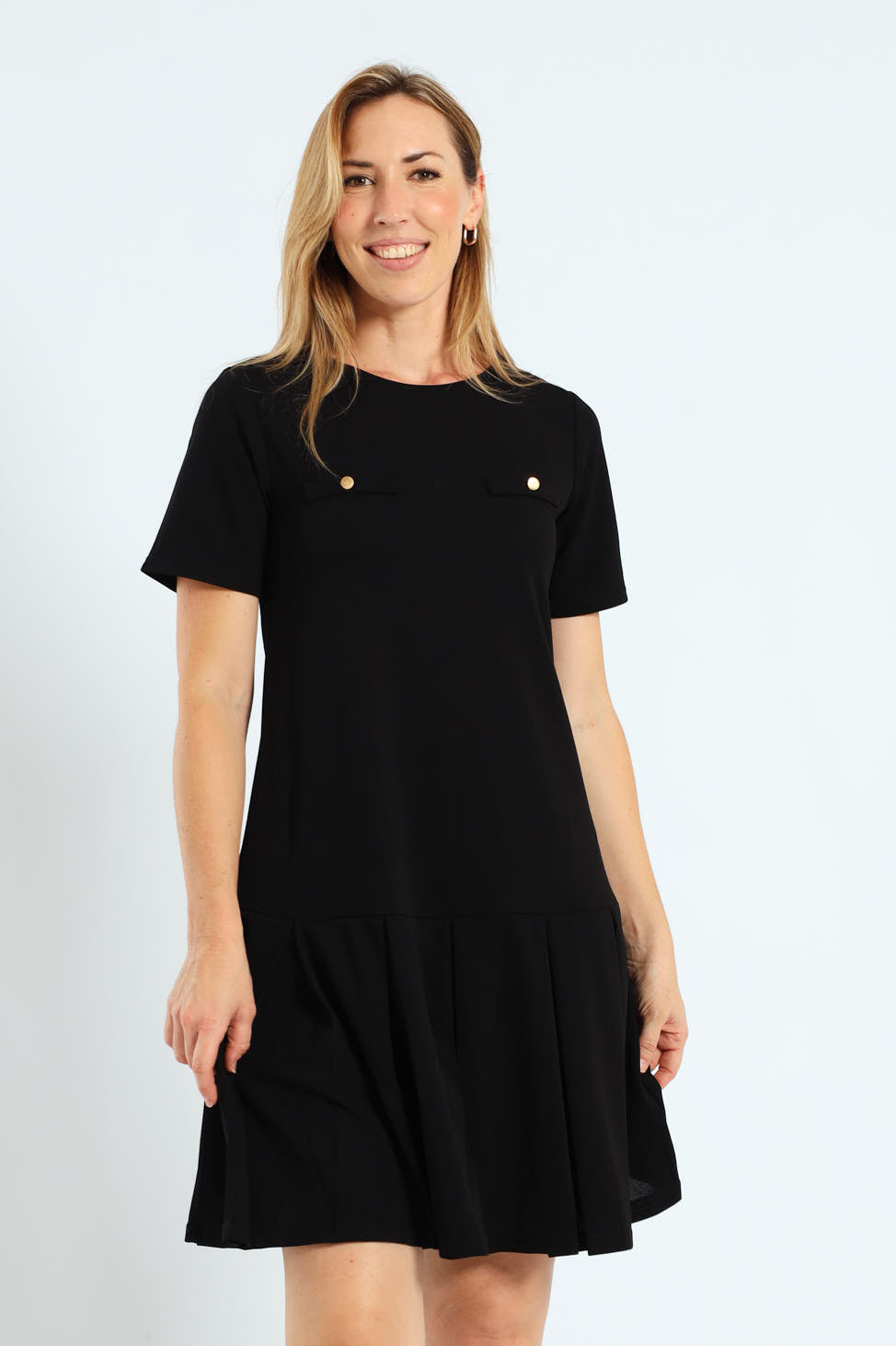Ladies Box Pleated Hem Shift Dress - Black Edgars Ladies Box Pleated Hem Shift Dress - Black Edgars