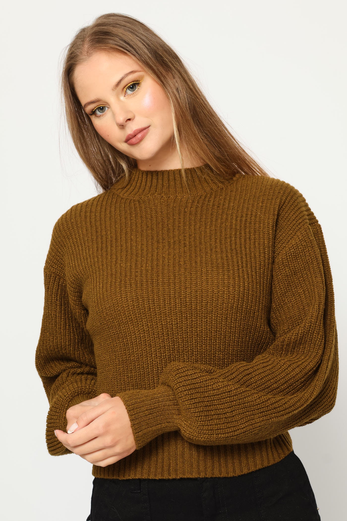Ladies Plain Turtle Neck Knit Pullover - Olive – Edgars