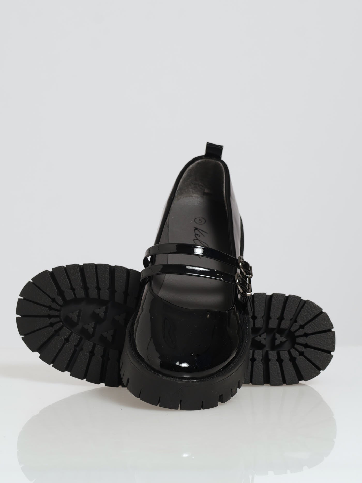 Chunky Double Strap Patent Mary Jane Loafer Black Edgars