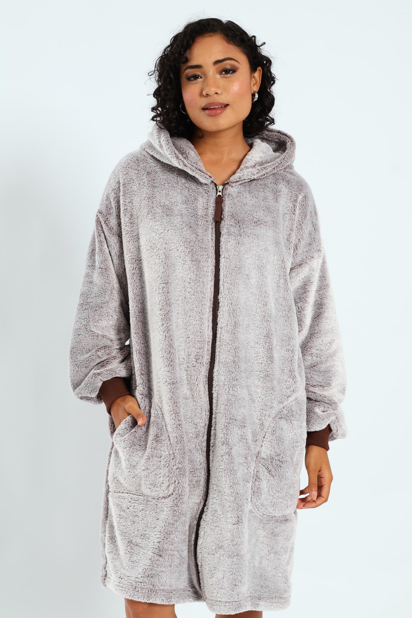 Ladies Zip-Through Oversize Snuggie - Brown – Edgars