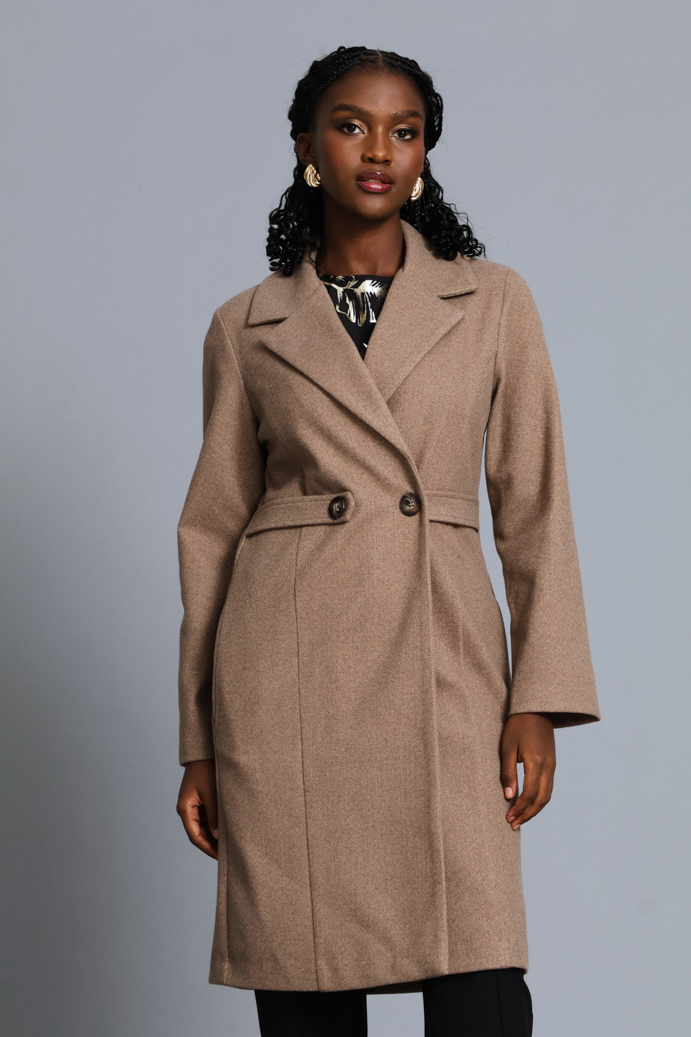 Ladies Tab Detail Melton Coat - Mocha – Edgars