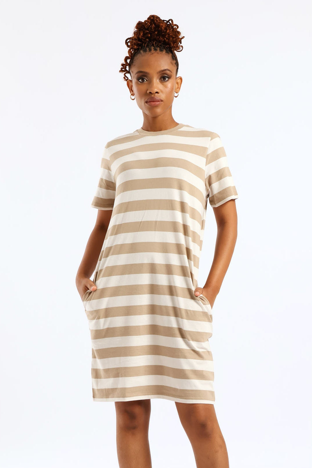 Ladies Crew Neck Stripe T-Shirt Dress