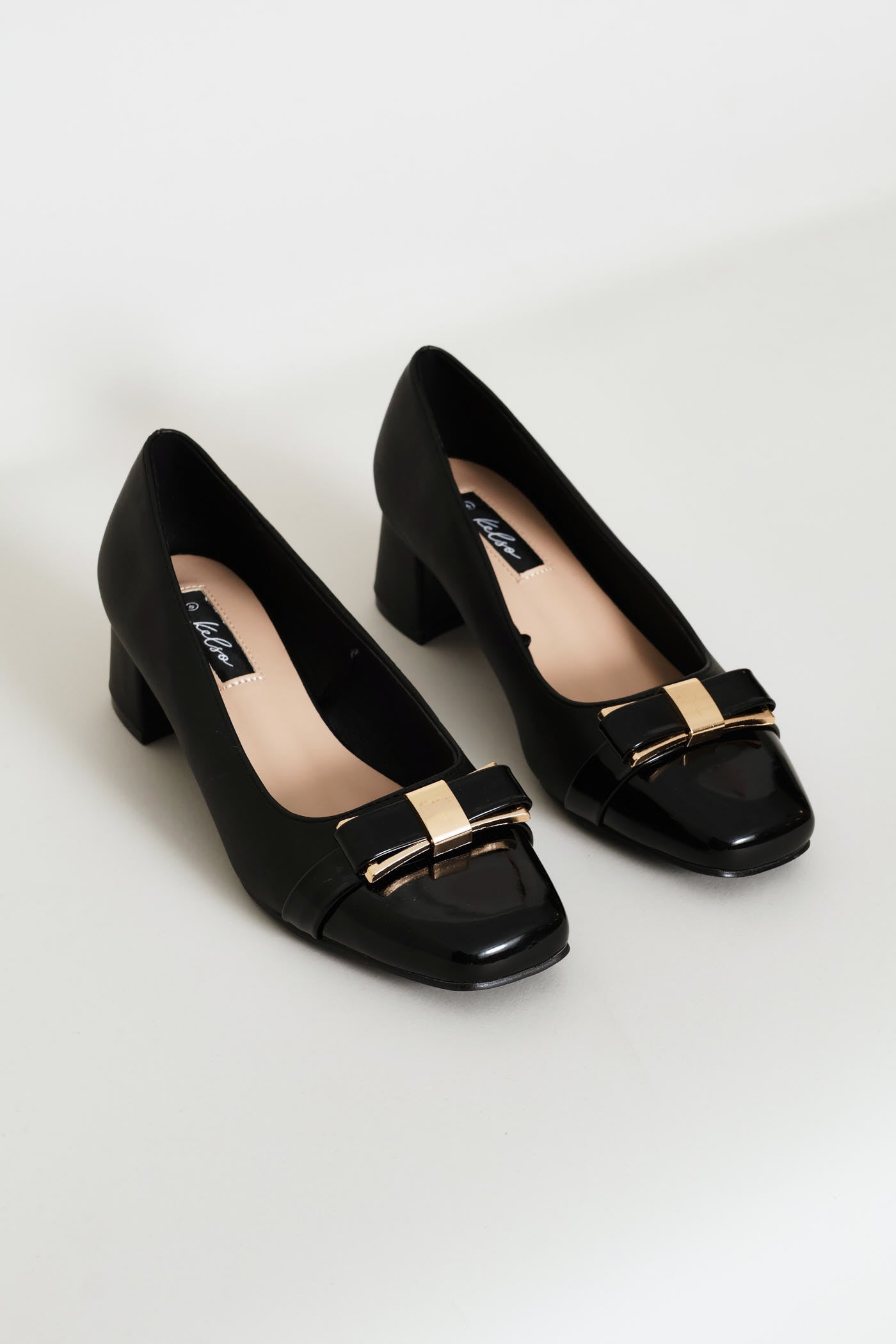 Ladies Square Toe Court Block Heel - Black – Edgars