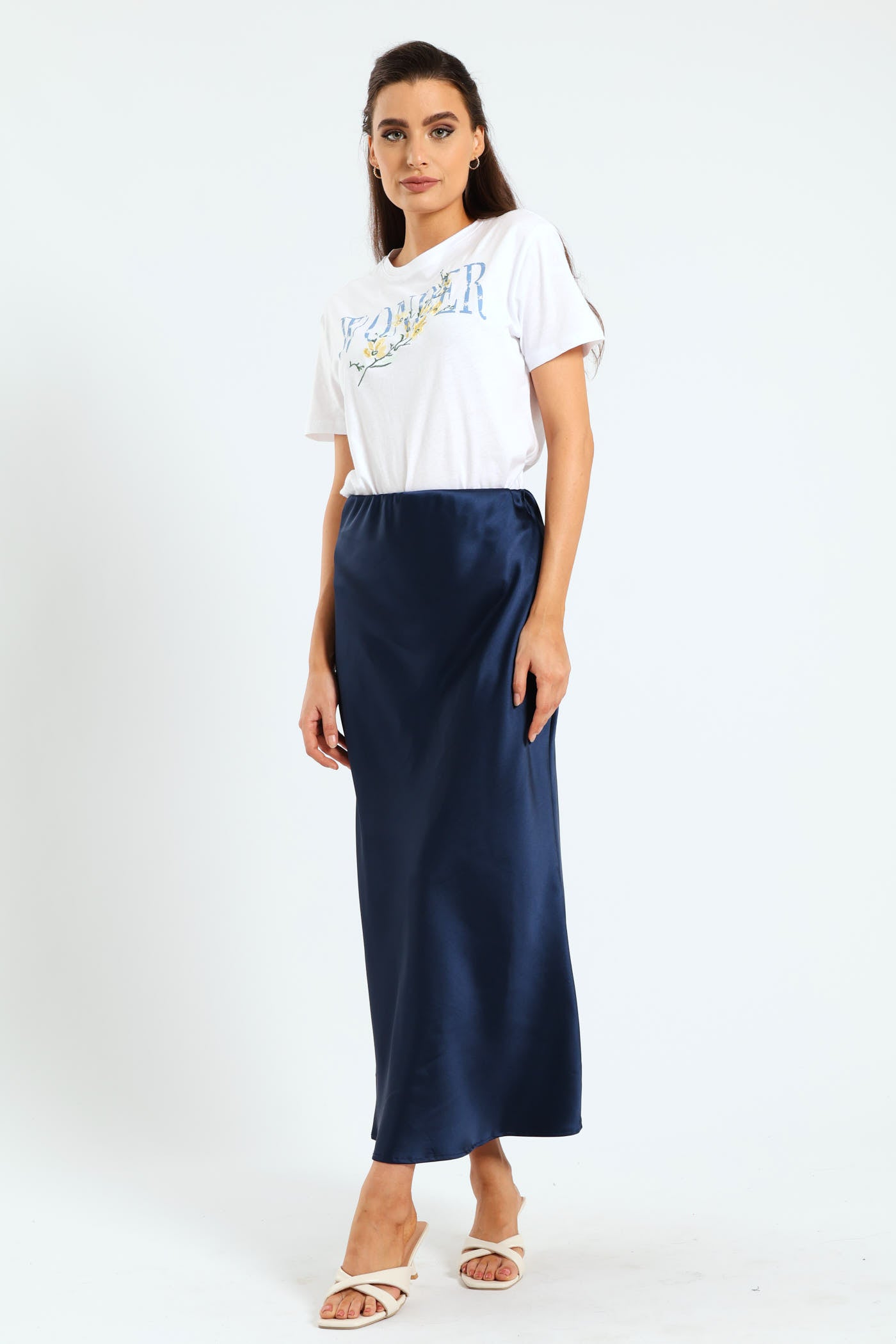 Ladies Satin Midi Slip Skirt - Navy – Edgars