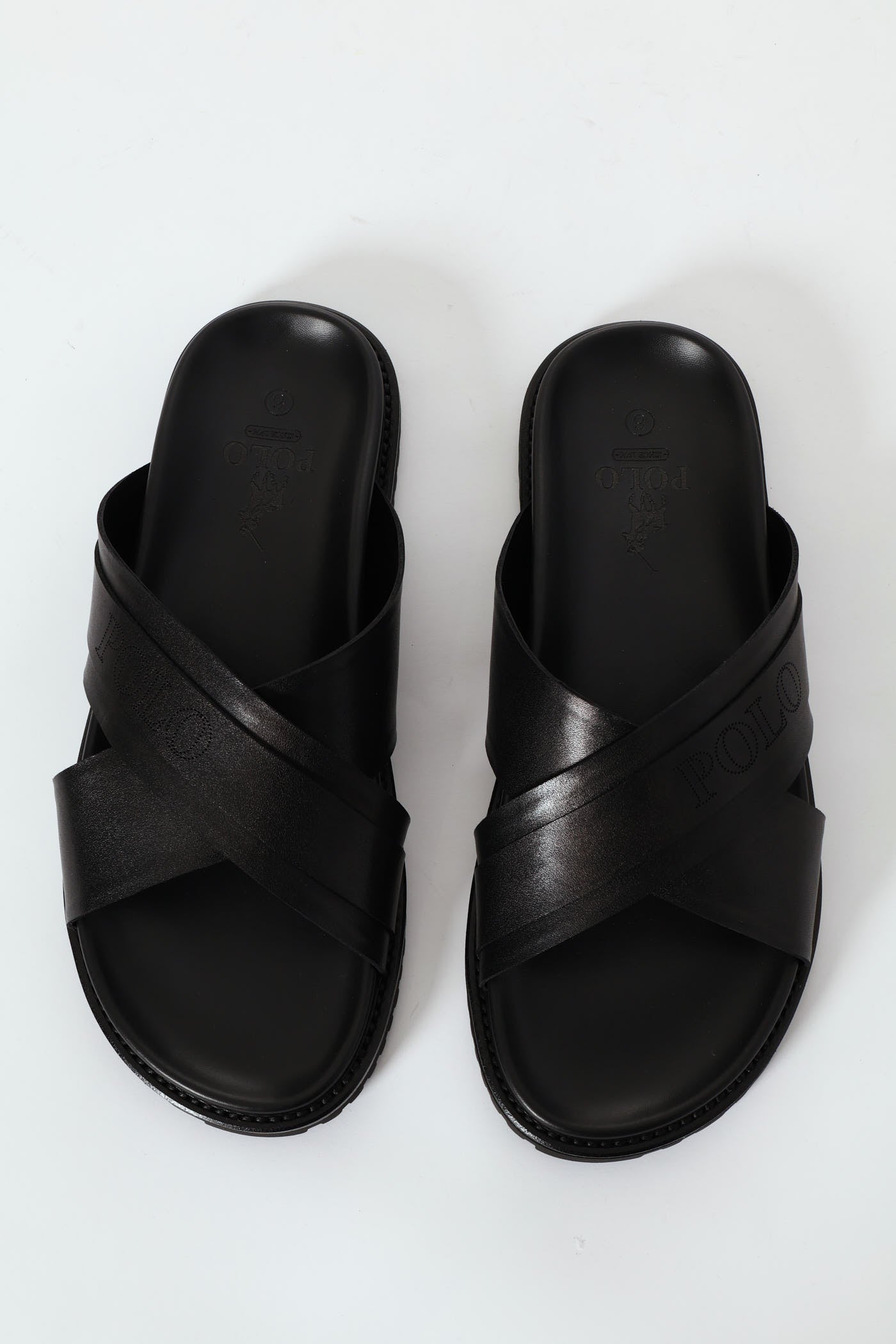 Mens Leather Cross Over Pinpunched Mule Sandal - Black – Edgars