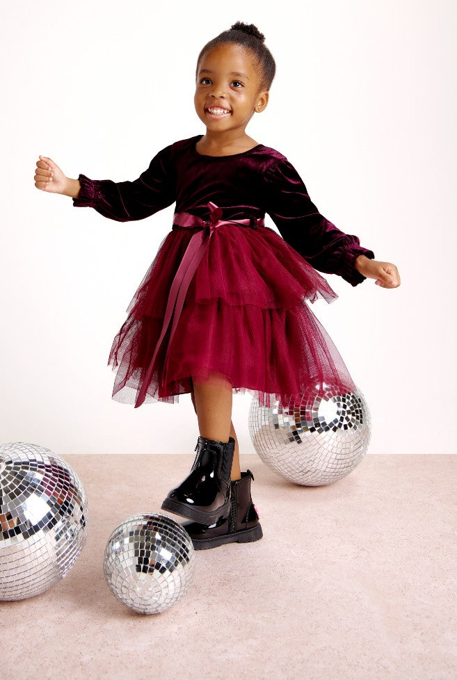 princess polly baby blue dress Burgundy Flower Girl Dress Rustic Tulle Sunflower Sash Lace Jr Bridesmaid  Dress Short Sleeve Dress main image 1
