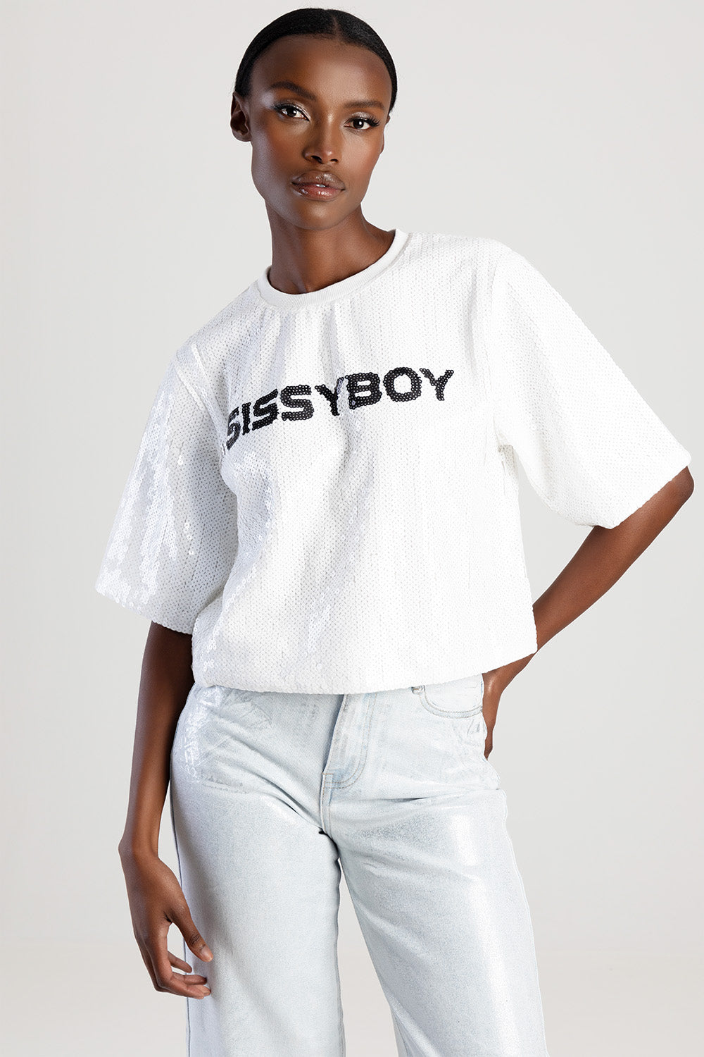 womens white sequin top