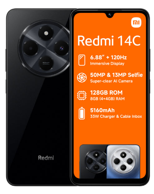 Redmi 14C 128GB Dual Sim Black Cellphone – Edgars