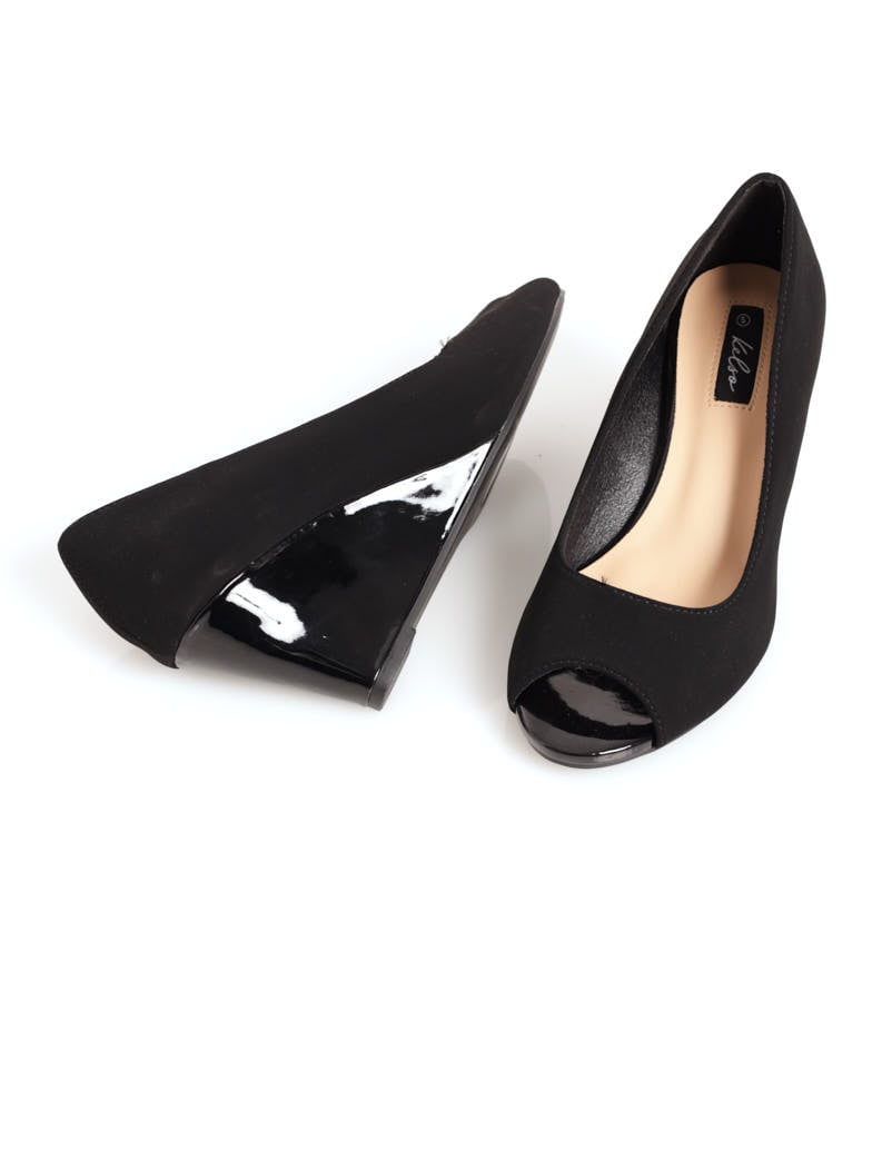 Ladies Ladies Peeptoe D'Orsay Wedge Heel Black - Main Image