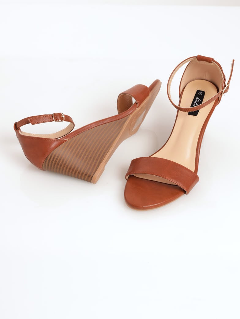 Ladies Ladies Ankle-Strap Wedge Sandal Tan - Main Image
