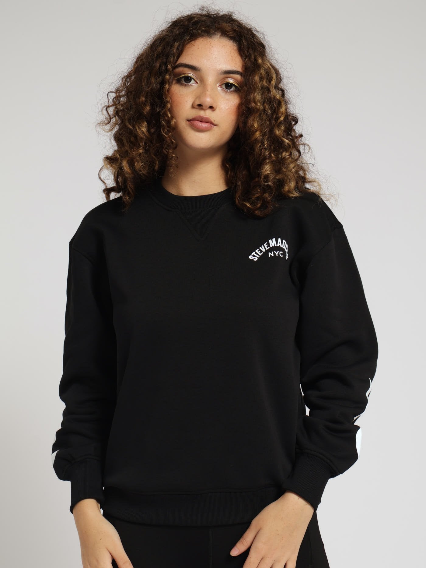 Ladies Amelia Oversized Crew Neck Fleece Sweat Top - Black