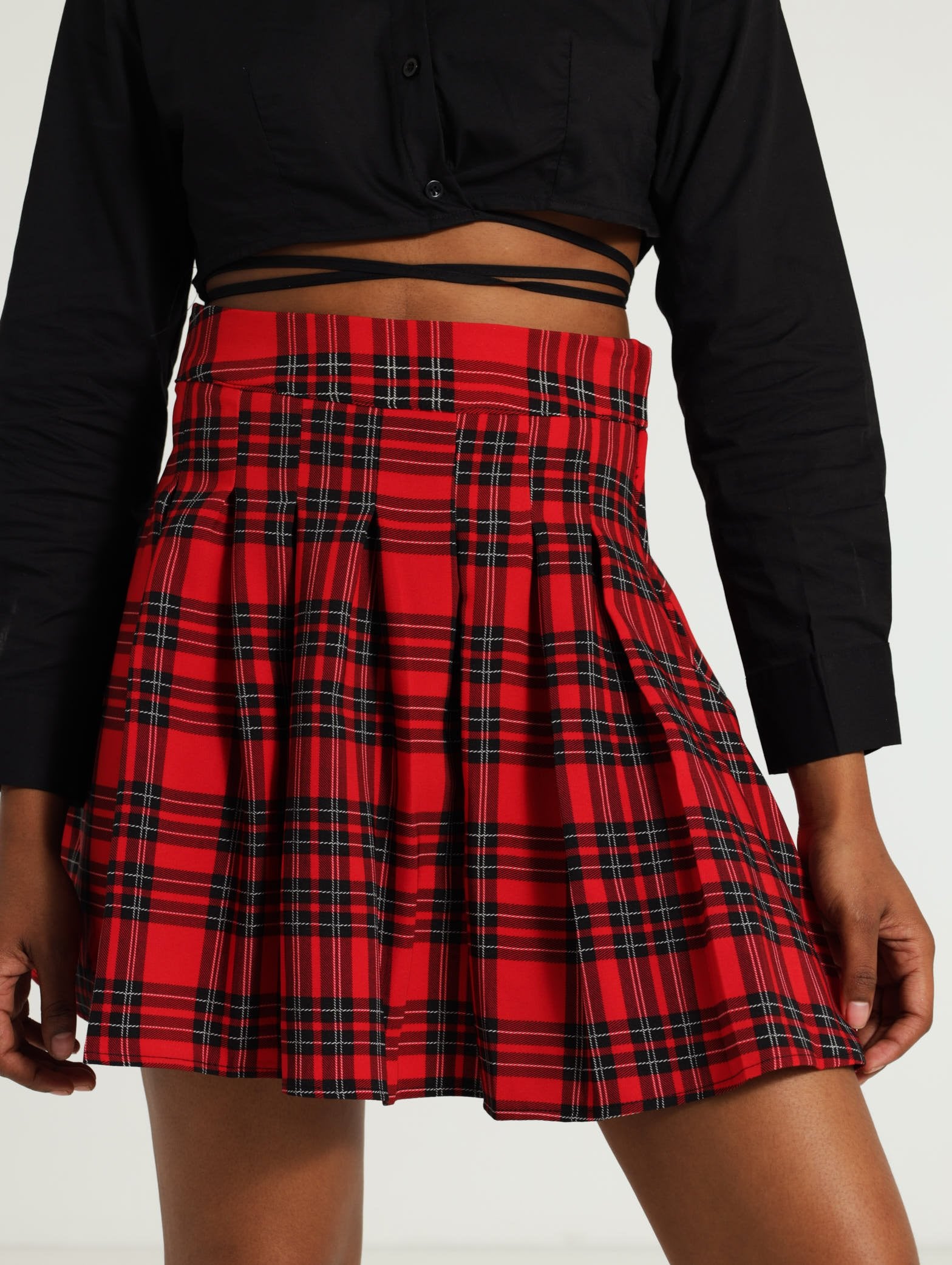 Ladies Tartin Pleated Skirt Red – Edgars