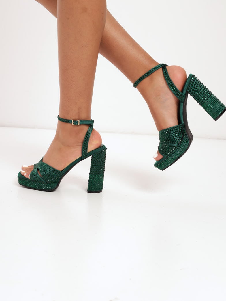 Ladies Ladies Fully Embellished Platform Hi-Block Heel Bottle