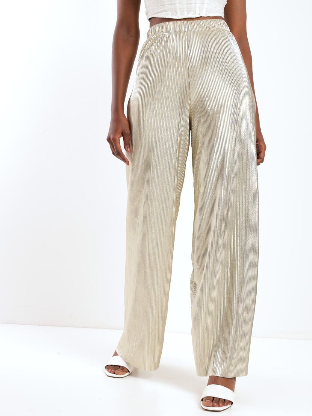 Ladies Ladies Foil Bodre Pant Gold