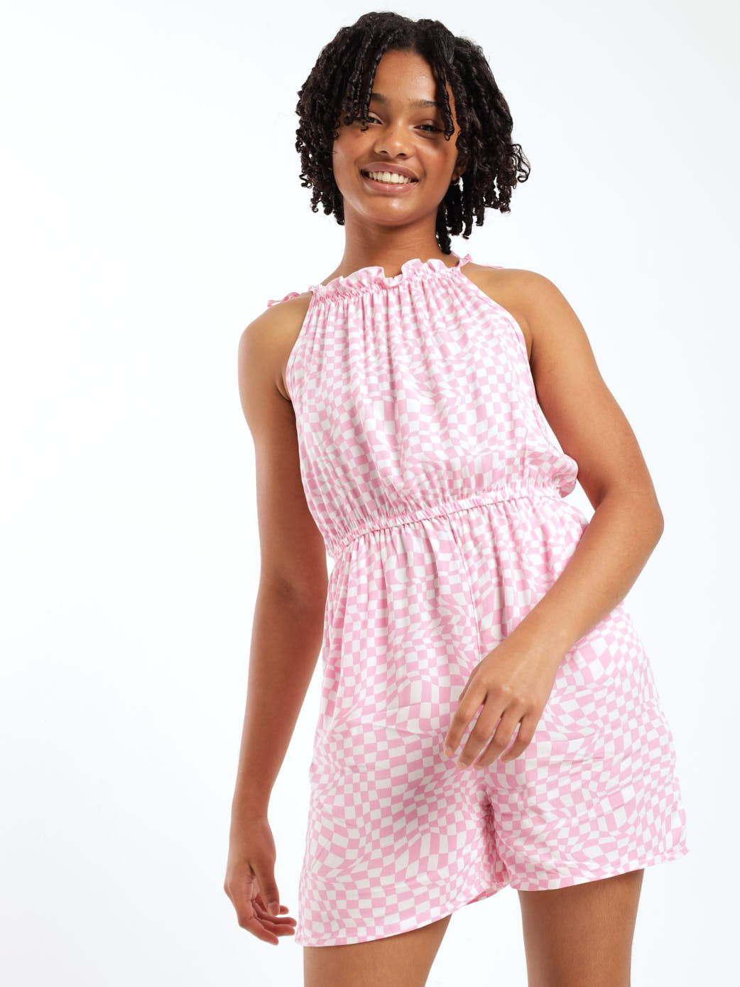 Girls Checkered Onesie Dress Pink Edgars