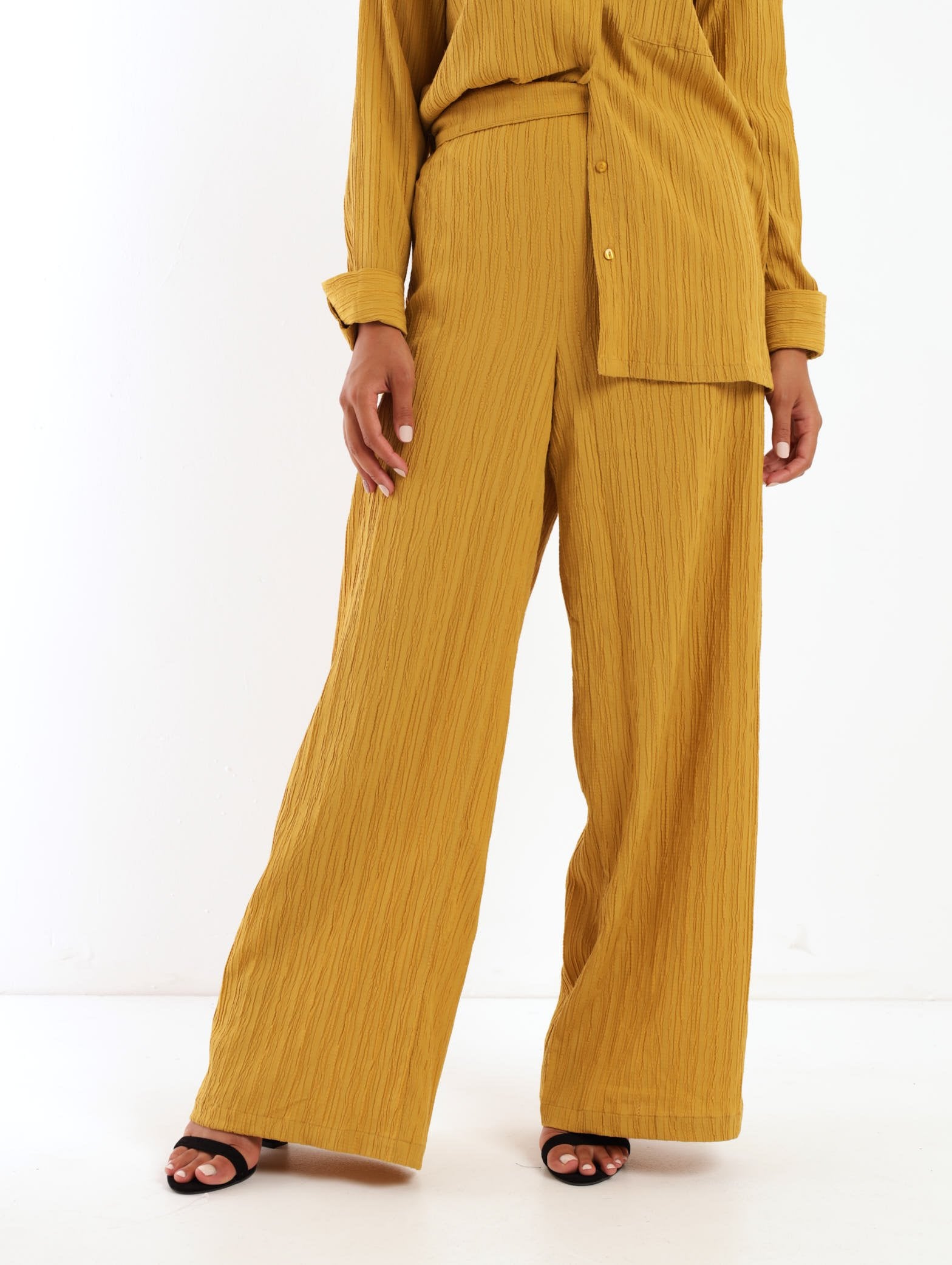 Entro Mustard Striped Relaxed Straight Knit Pants