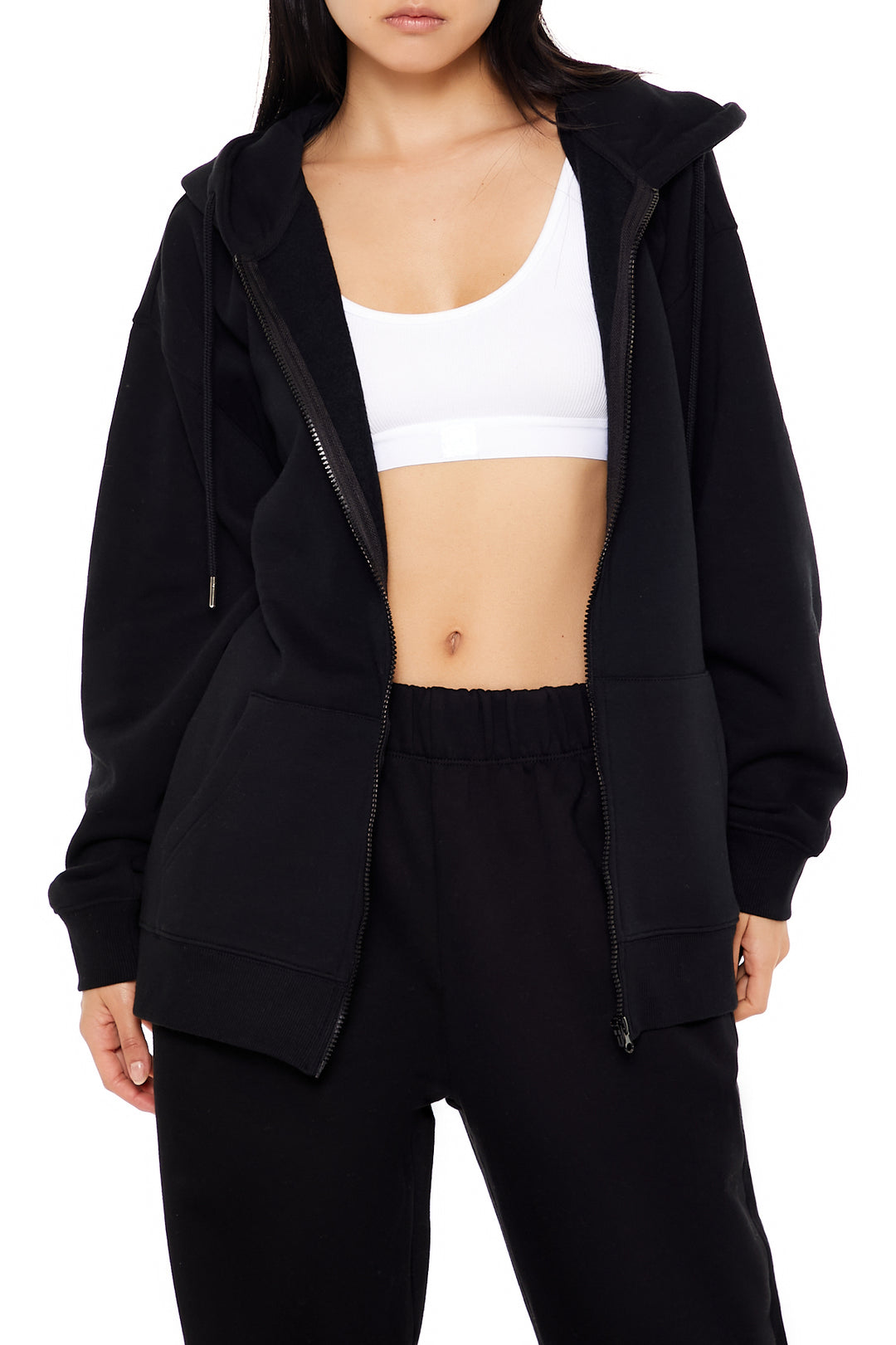 Fleece Zip-Up Hoodie - Black