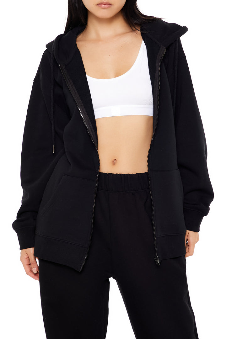 Fleece Zip-Up Hoodie - Black