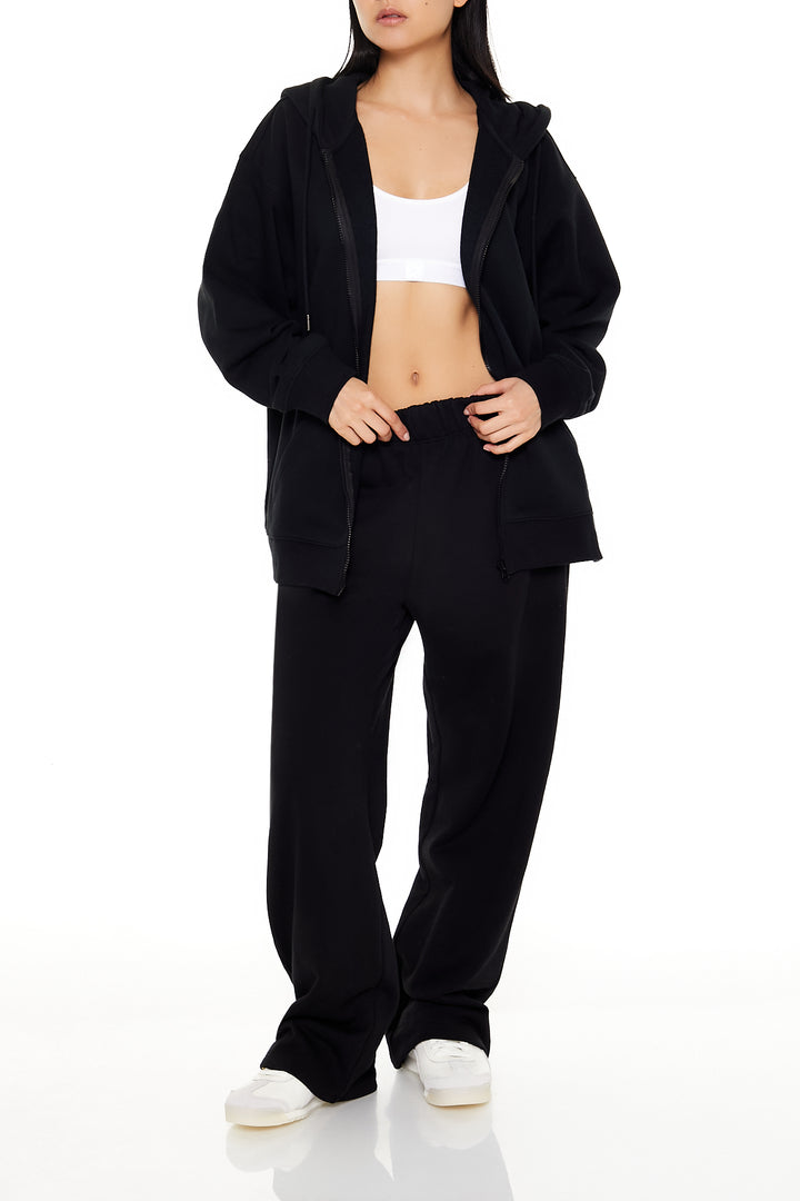 Fleece Zip-Up Hoodie - Black