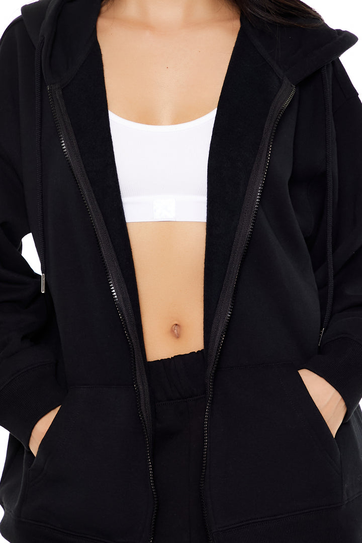 Fleece Zip-Up Hoodie - Black