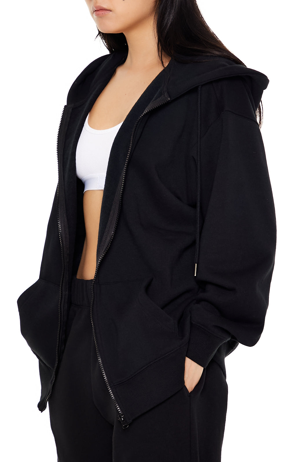 Fleece Zip-Up Hoodie - Black