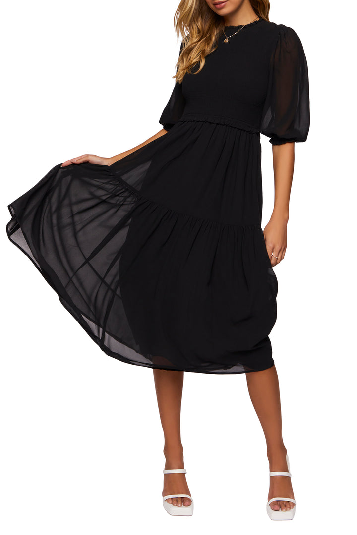 3/4 Sleeve Midi Dress - Black