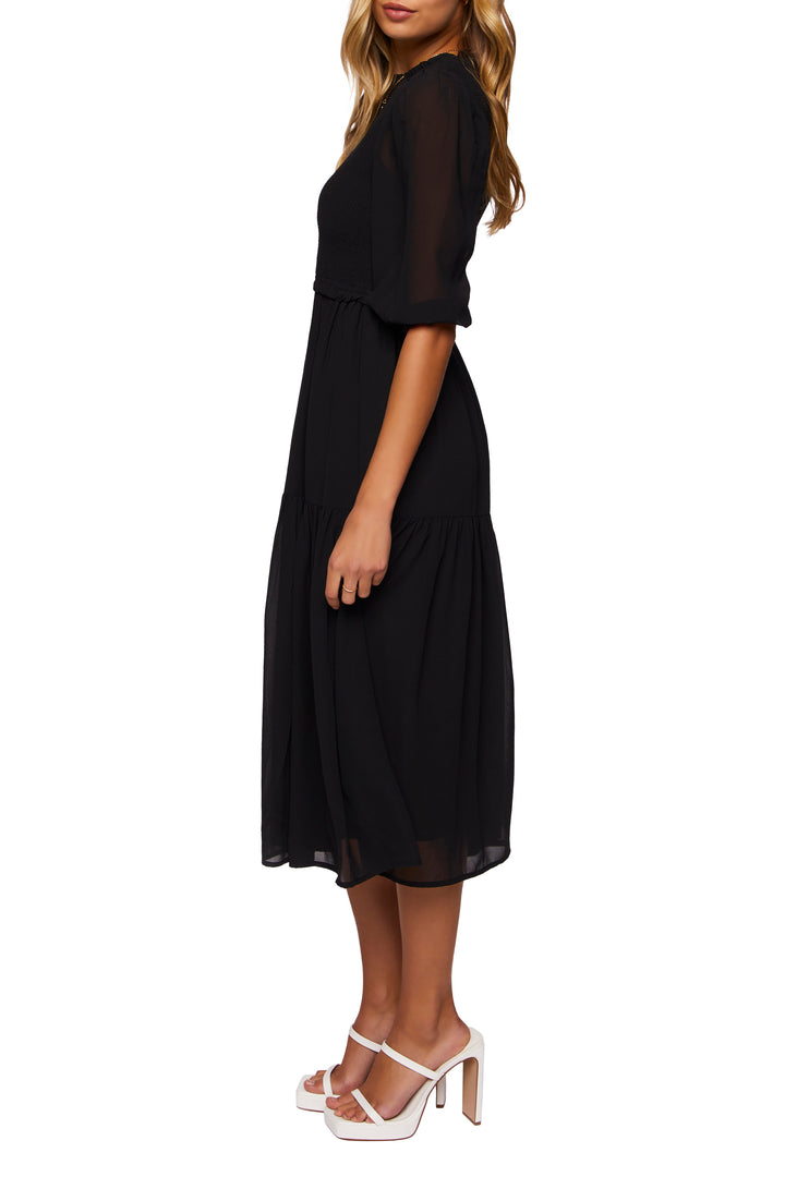 3/4 Sleeve Midi Dress - Black