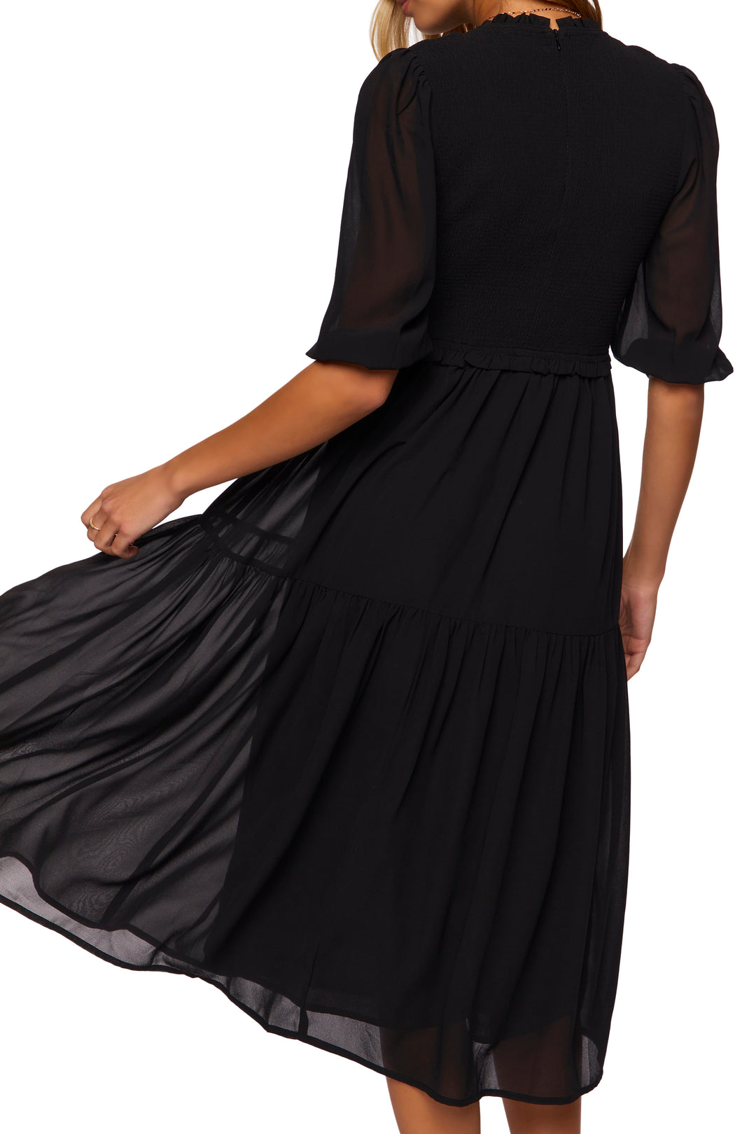 3/4 Sleeve Midi Dress - Black