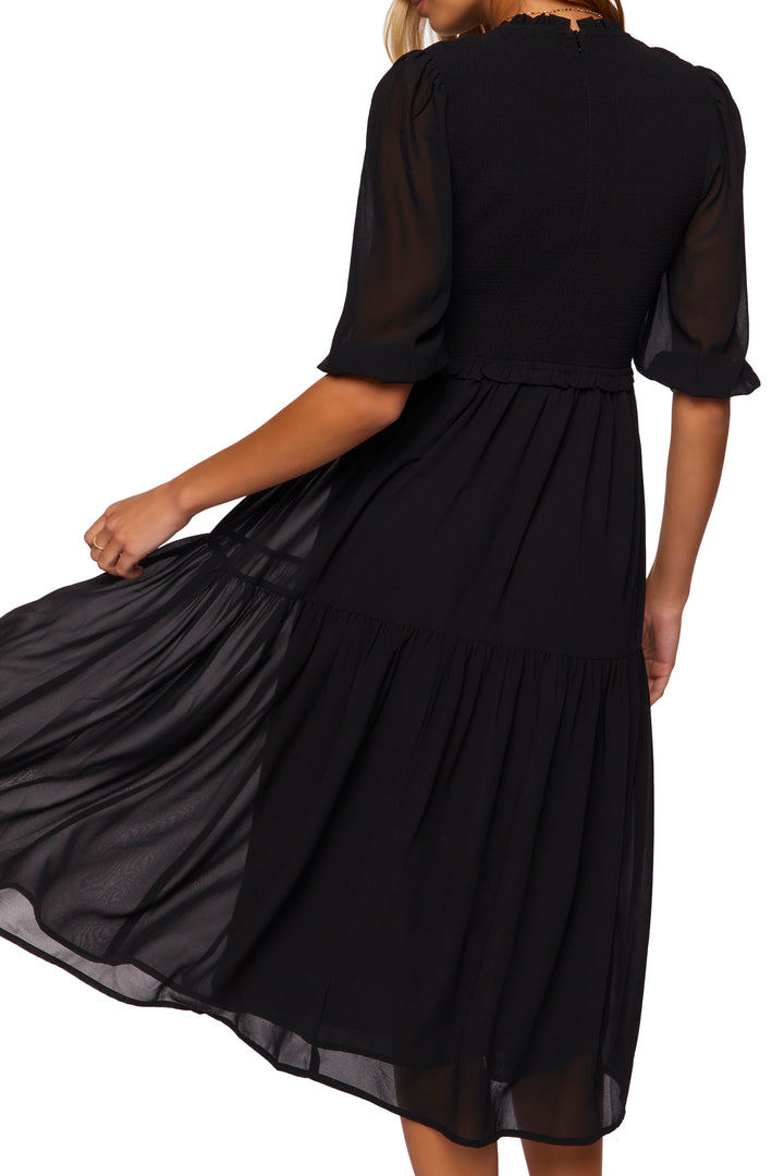 3/4 Sleeve Midi Dress - Black