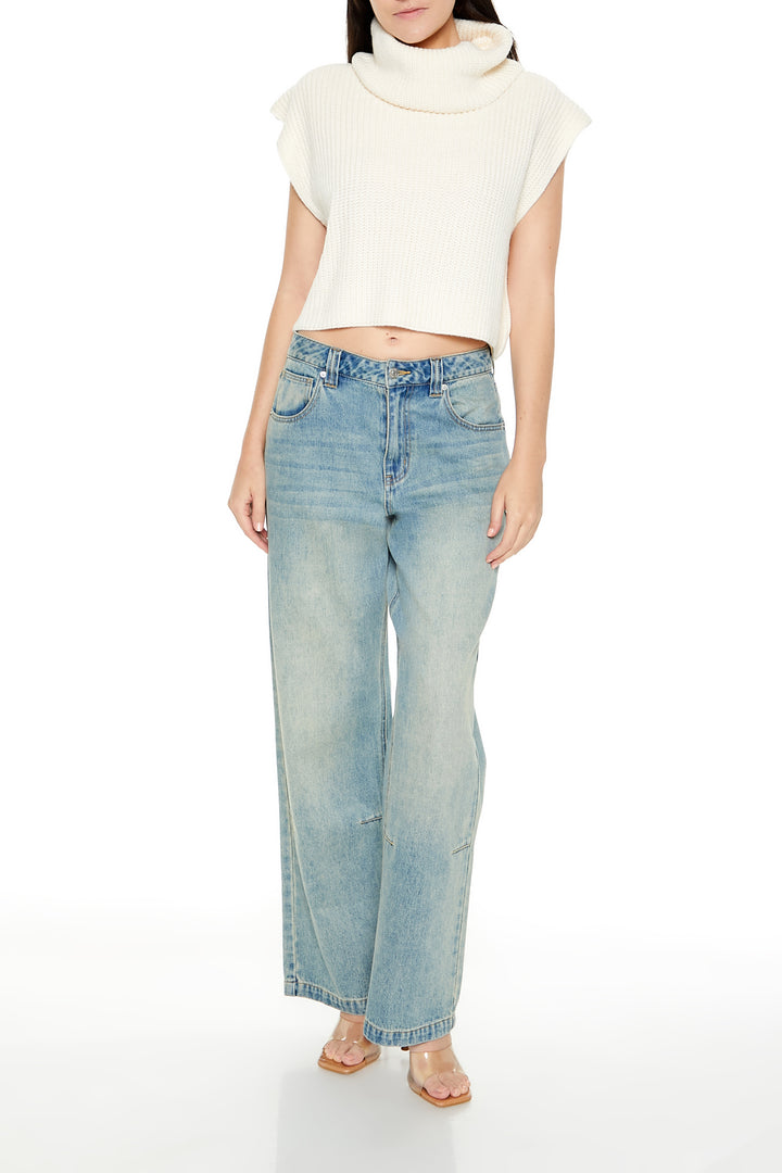 Cropped Sleeveless Turtleneck Sweater - Cream