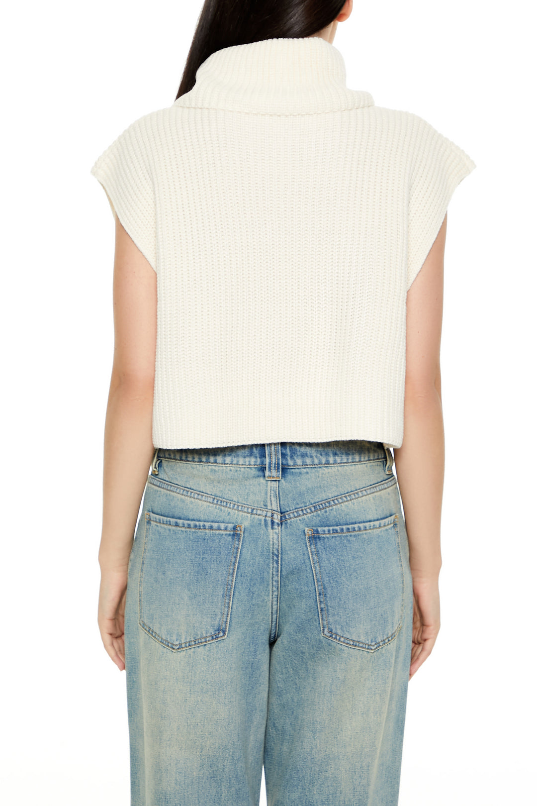 Cropped Sleeveless Turtleneck Sweater - Cream