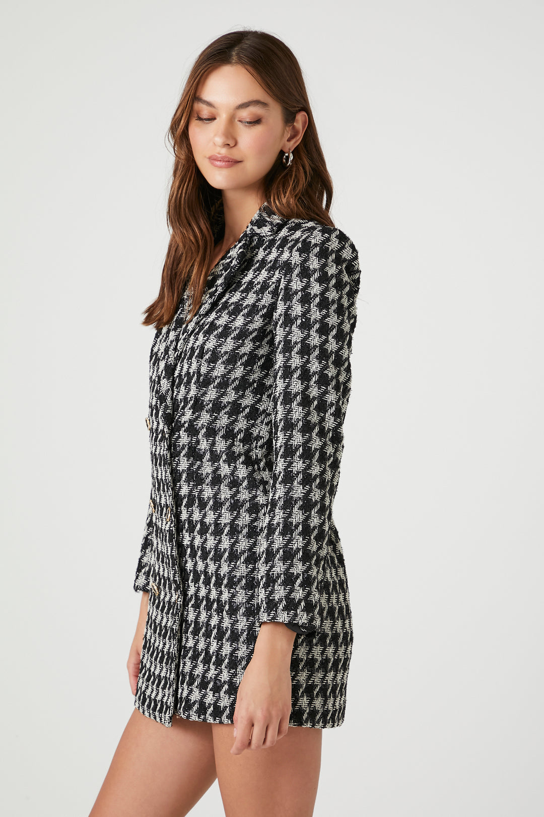 Tweed Houndstooth Print Mini Dress - Black/White
