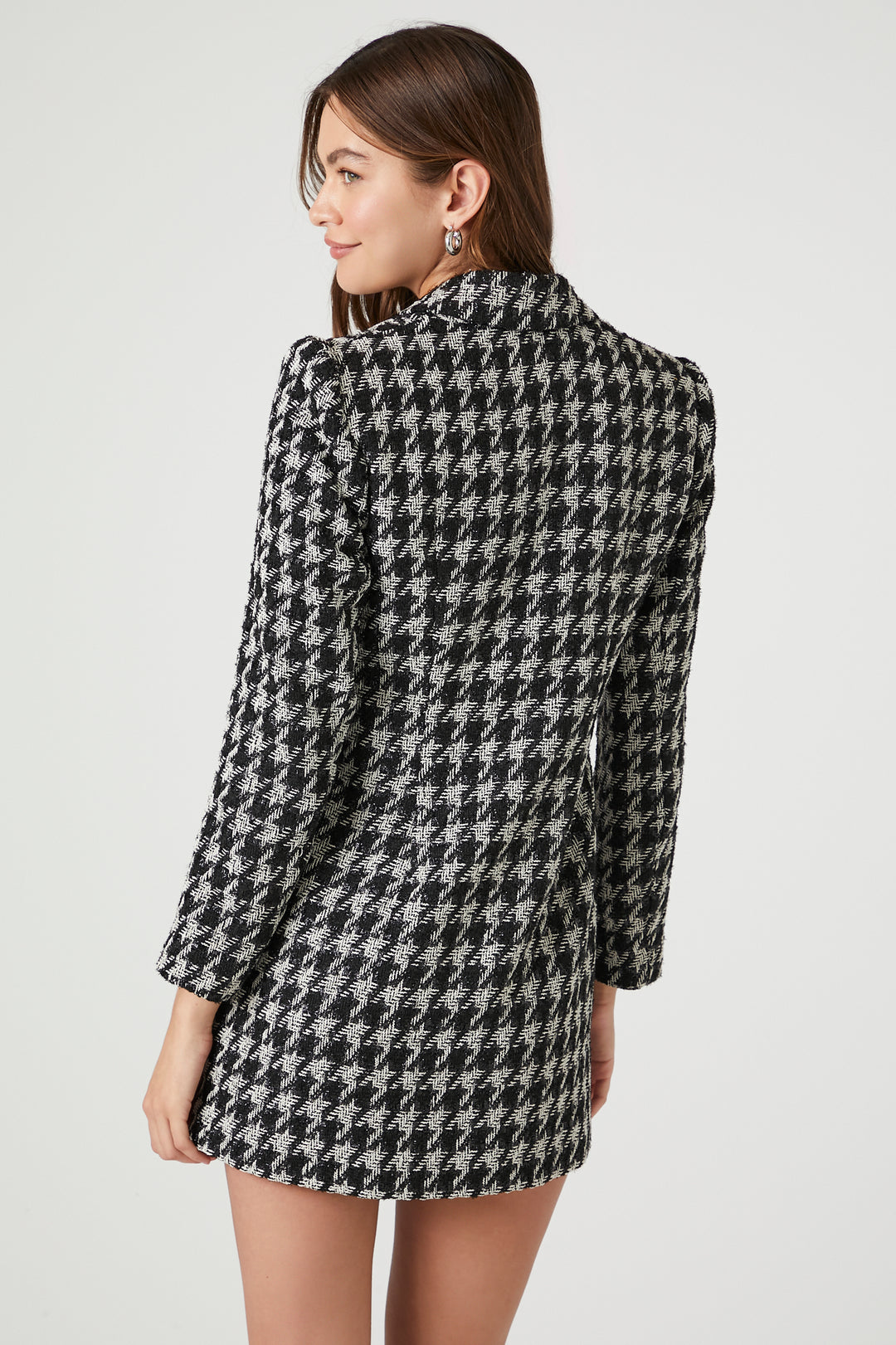 Tweed Houndstooth Print Mini Dress - Black/White