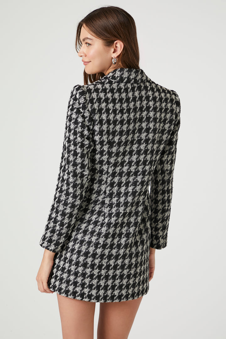 Tweed Houndstooth Print Mini Dress - Black/White