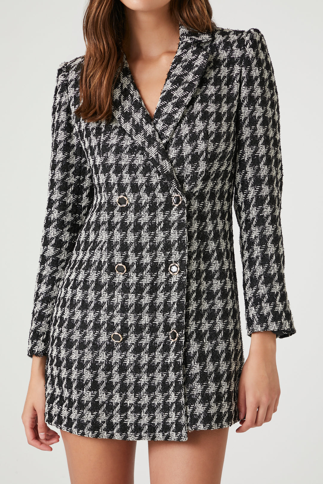Tweed Houndstooth Print Mini Dress - Black/White