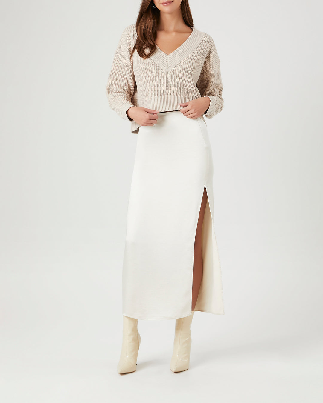 Regular V-Neck Pullover Sweater - Oatmeal