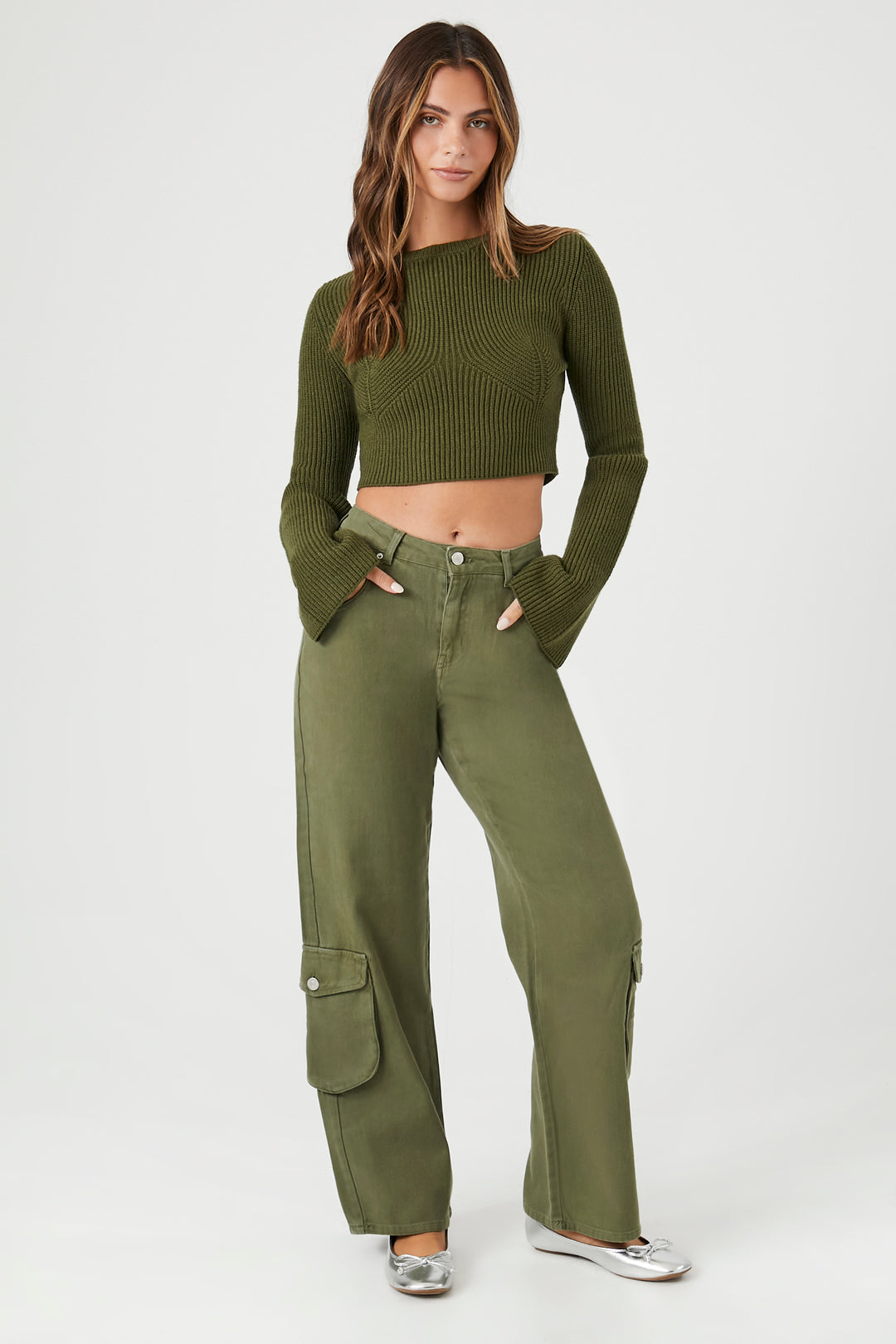 Cropped Rib-Knit Sweater - Fatigue